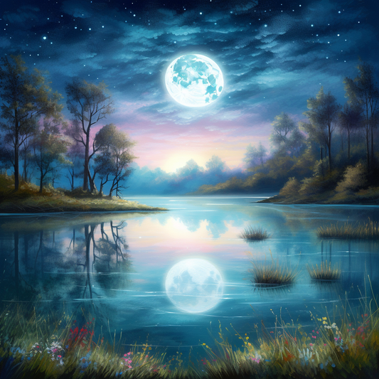 Lac Sous La Pleine Lune - Peinture Au Diamant