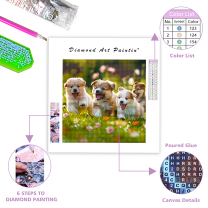 Chiots Moelleux Jouant - Peinture Au Diamant