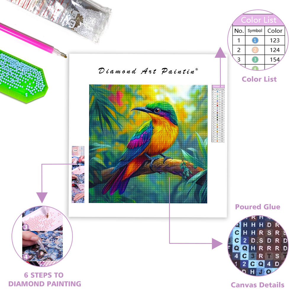 Oiseau Tropical Vibrant - Peinture Au Diamant