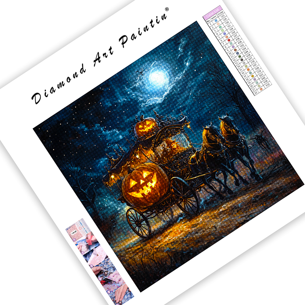 Chariot De Citrouille D'Halloween - Peinture Au Diamant