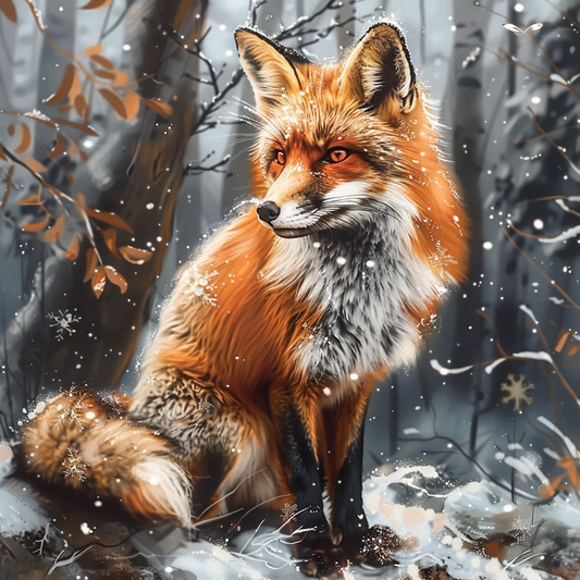 Renard Dans Une ForêT EnneigéE - Peinture Au Diamant