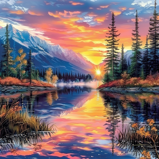 Lac Au Coucher Du Soleil - Peinture Au Diamant