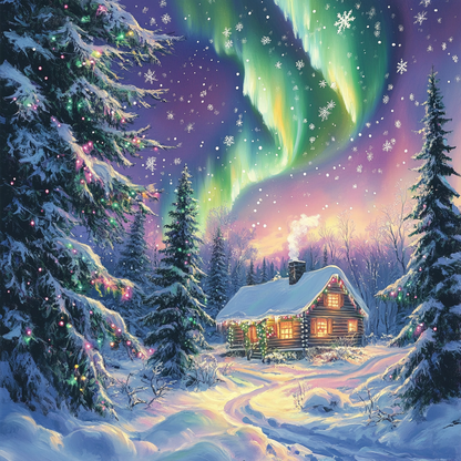 Cabane De NoëL Aurores BoréAles - Peinture Au Diamant