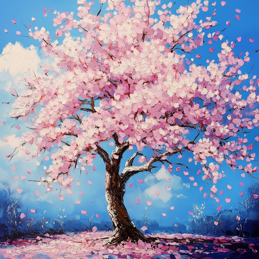 Bel Arbre En Fleurs De Cerisier - Peinture Au Diamant