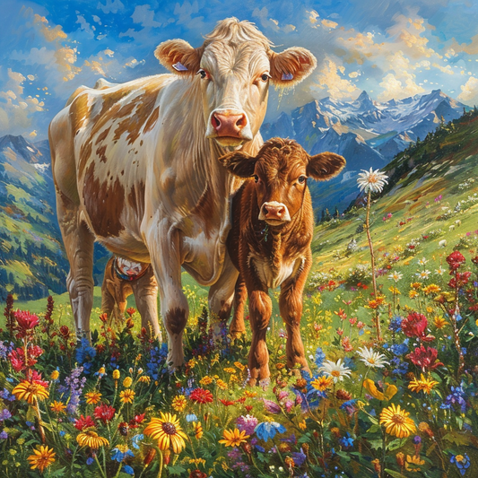 Vache Et Veau - Peinture Au Diamant