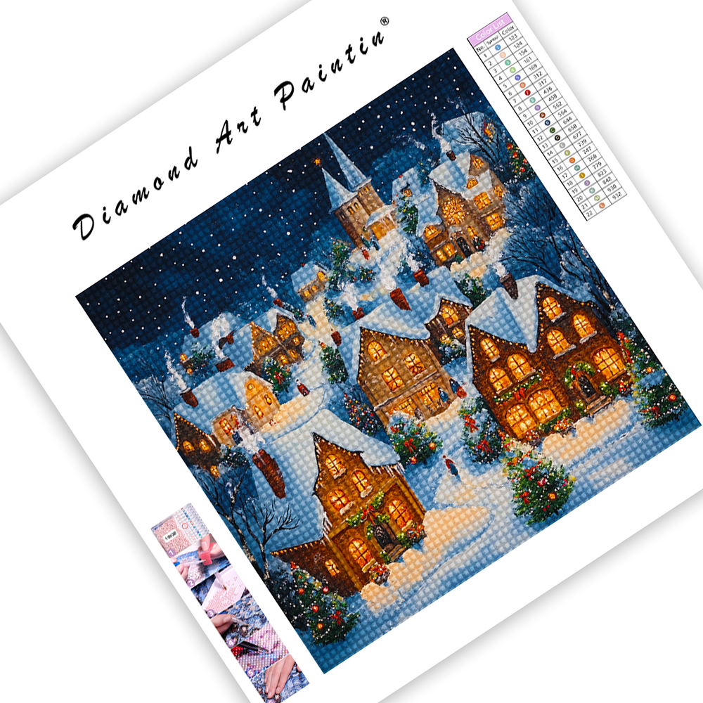 Village De NoëL La Nuit - Peinture Diamant