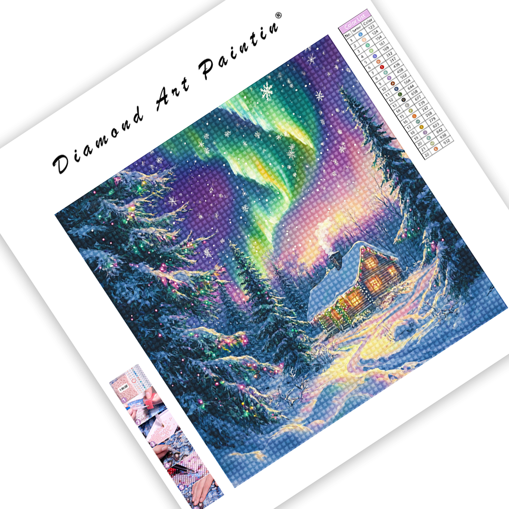 Cabane De NoëL Aurores BoréAles - Peinture Au Diamant