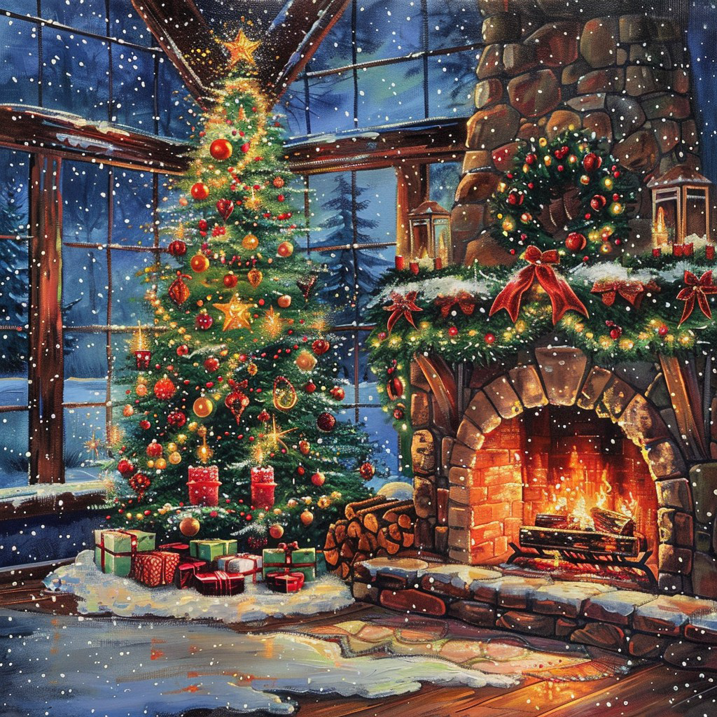 Sapin De NoëL Au Coin Du Feu - Peinture Diamant