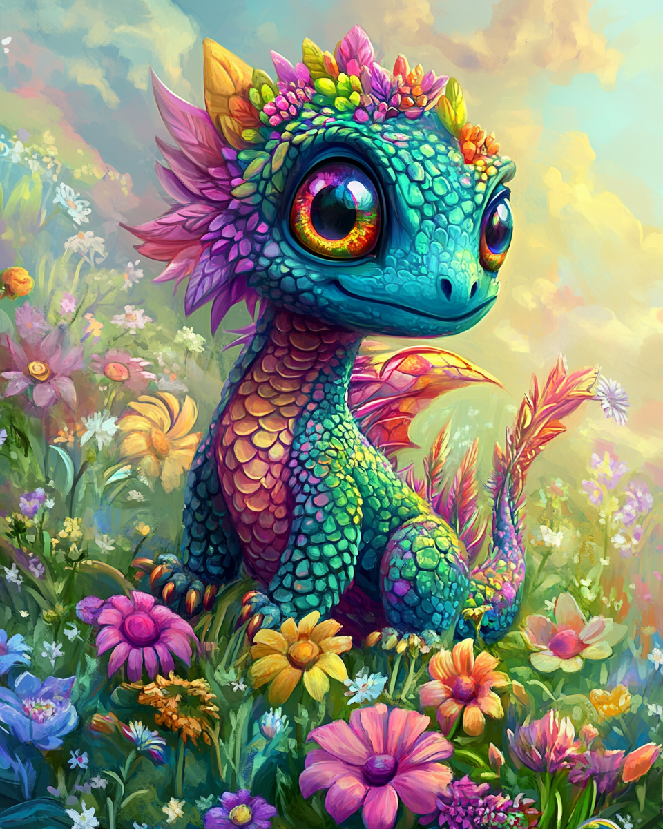 Enchanteur Dragon Arc-En-Ciel En Fleur - Peinture Au Diamant