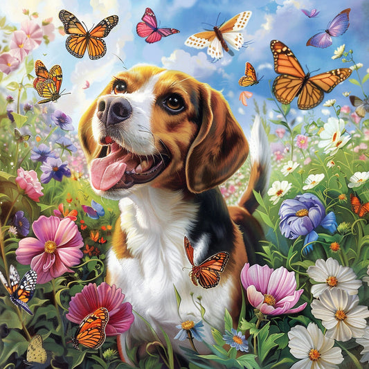 Chien De Campagne Heureux - Peinture Au Diamant