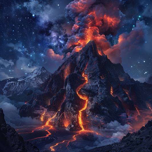 Volcan En éRuption La Nuit - Peinture Au Diamant