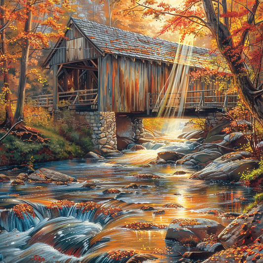 Pont Couvert à L'Automne - Peinture Au Diamant