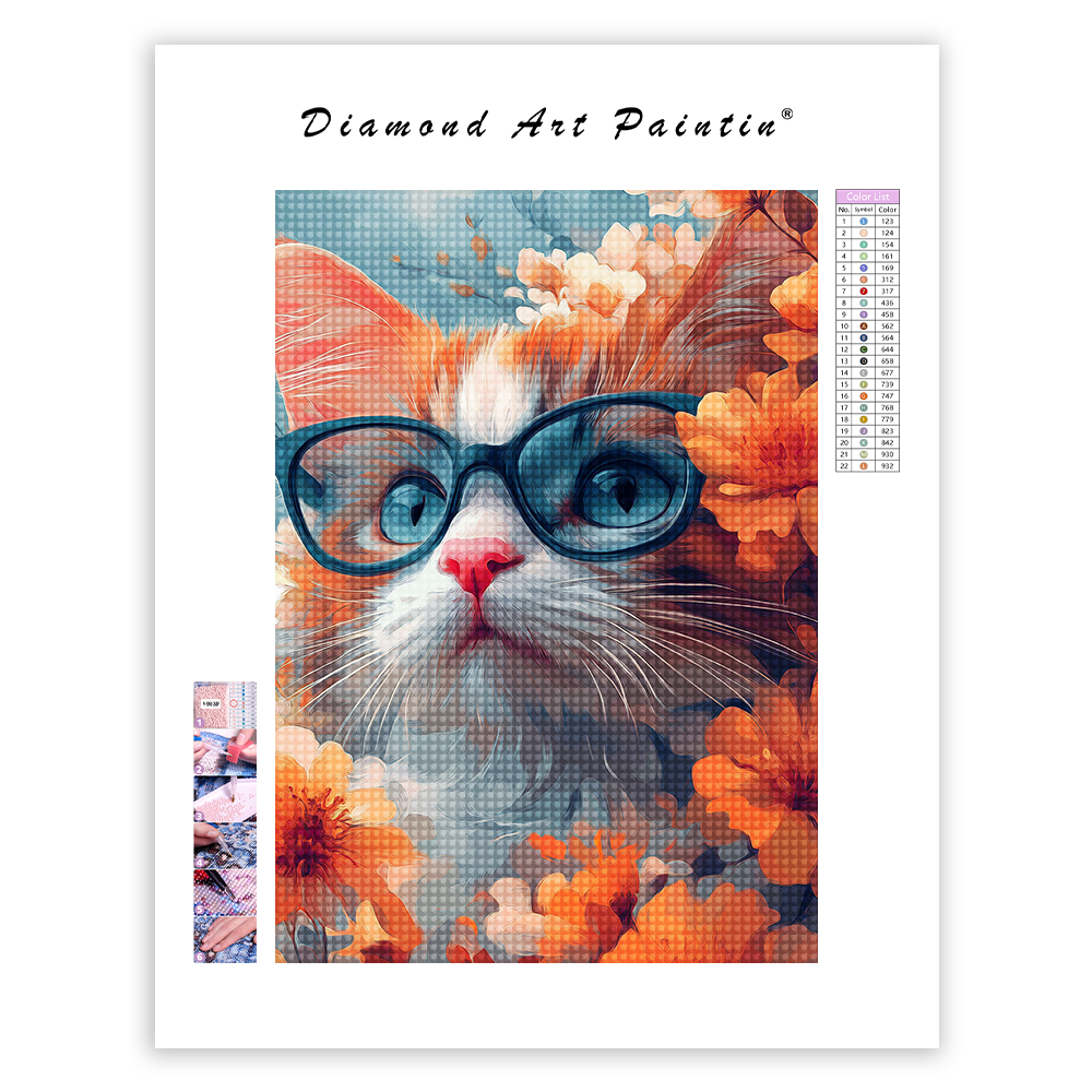 Chat Avec Des Lunettes - Peinture Au Diamant