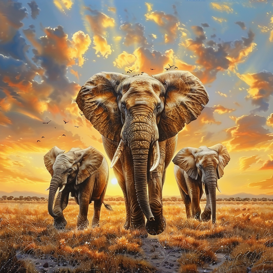 ÉLéPhant Au Coucher Du Soleil - Peinture Diamant