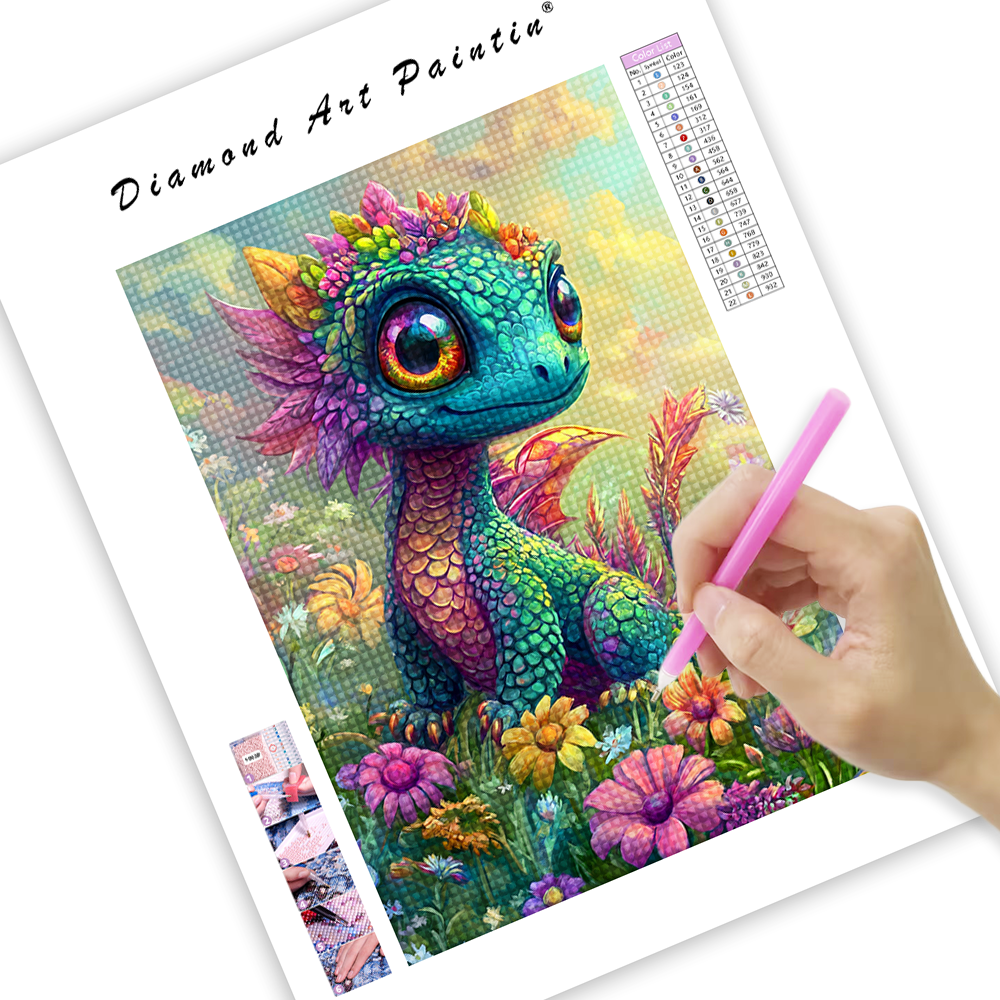 Enchanteur Dragon Arc-En-Ciel En Fleur - Peinture Au Diamant