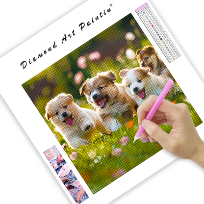 Chiots Moelleux Jouant - Peinture Au Diamant