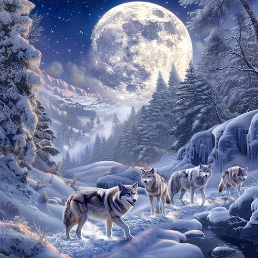 Loups Dans La Peinture Au Diamant De Neige