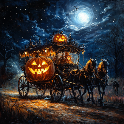 Chariot De Citrouille D'Halloween - Peinture Au Diamant