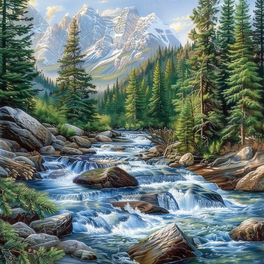 RivièRe Qui Coule Sur Les Rochers - Peinture Au Diamant