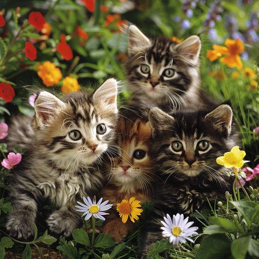 Chatons Jouant Dans Le Jardin - Peinture Au Diamant