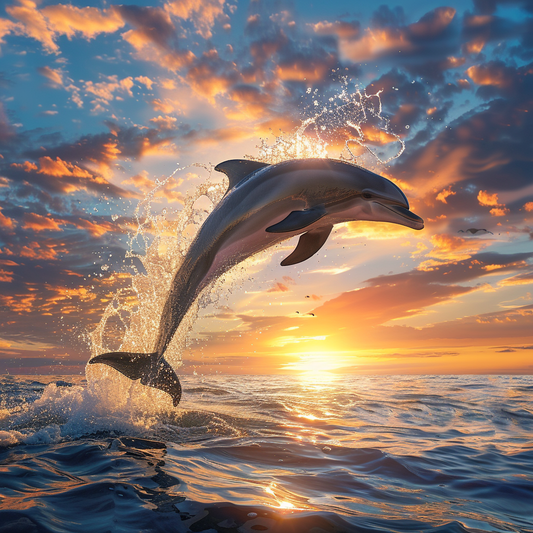 Coucher De Soleil Sur Les Dauphins - Peinture Au Diamant