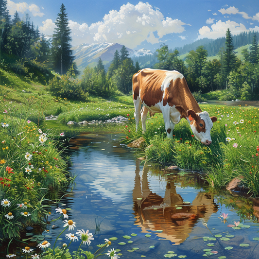 Vache Au Bord De La RivièRe Peinture Au Diamant