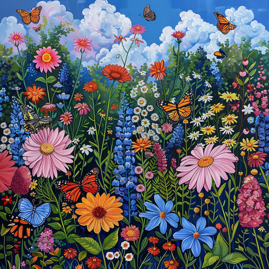 Papillon Parmi Les Fleurs - Peinture Au Diamant