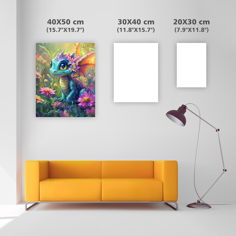 Dragon Coloré Au Milieu Des Fleurs - Peinture Au Diamant