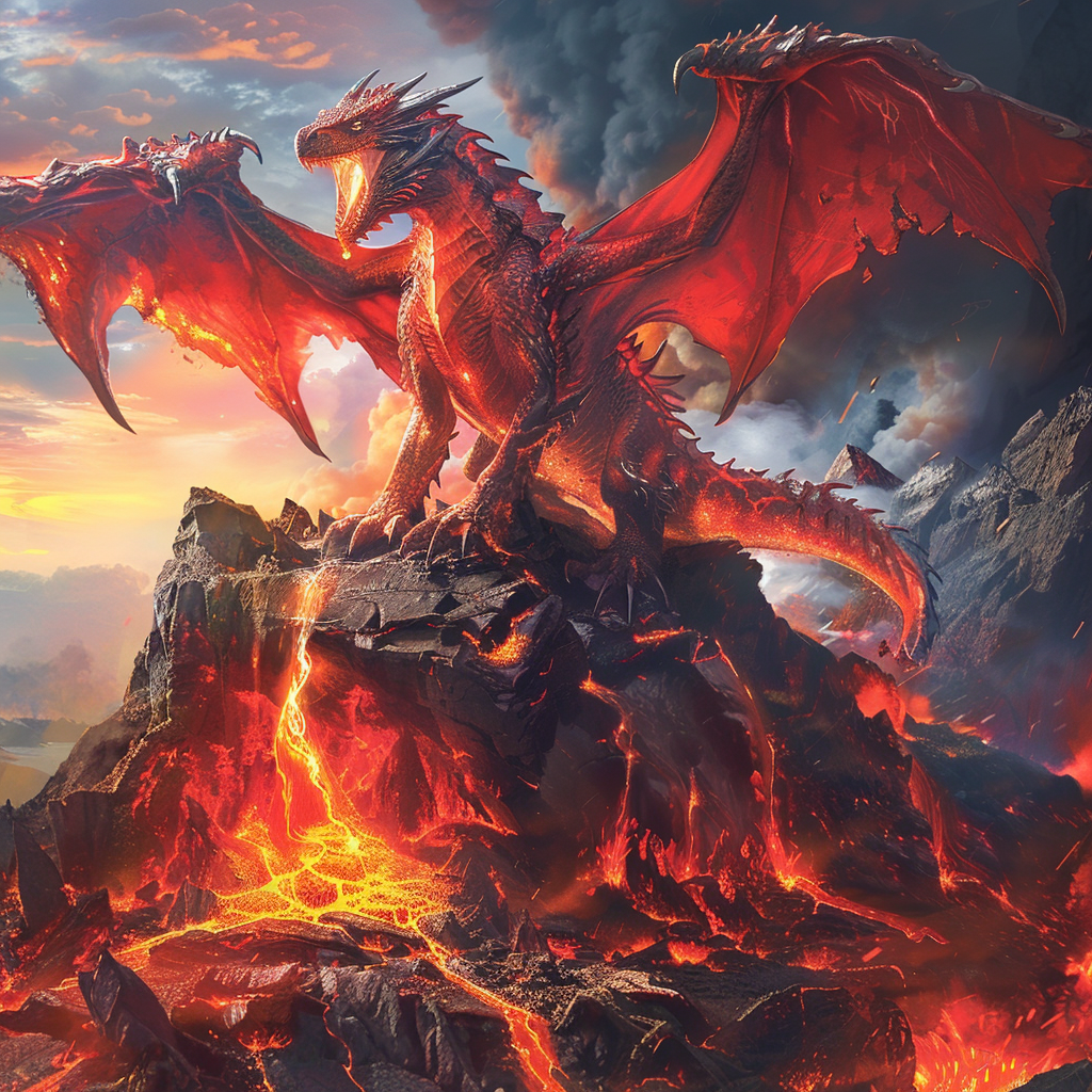 Dragon Rouge Sur Le Volcan - Peinture Au Diamant