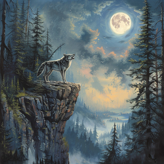 Loup Solitaire - Peinture Au Diamant