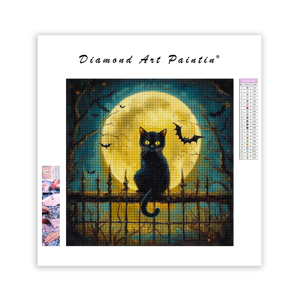 Chat Noir Aux Yeux Brillants - Peinture Au Diamant