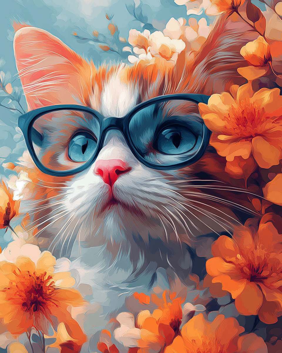 Chat Avec Des Lunettes - Peinture Au Diamant