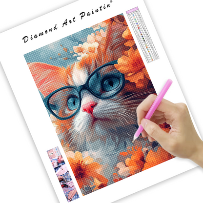 Chat Avec Des Lunettes - Peinture Au Diamant