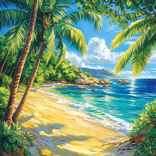 Plage Tropicale Avec Eau Bleu Clair - Peinture Au Diamant