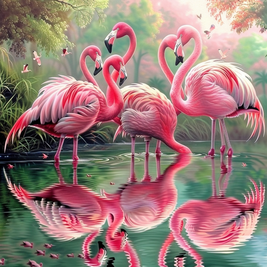 Troupeau De Flamants Roses - Peinture Au Diamant