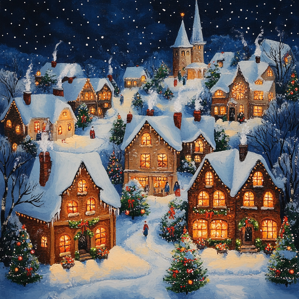 Village De NoëL La Nuit - Peinture Diamant