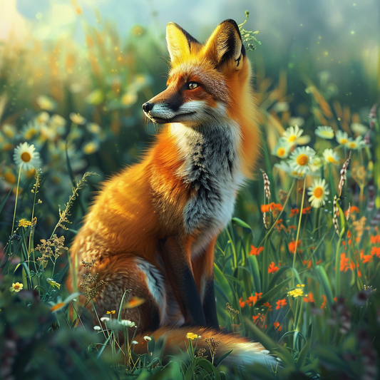 Mignon Renard Curieux Assis - Peinture Au Diamant