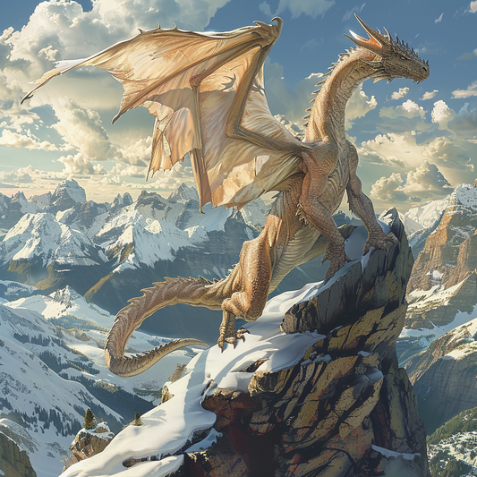 Dragon Sacré Sur La Montagne EnneigéE - Peinture Au Diamant