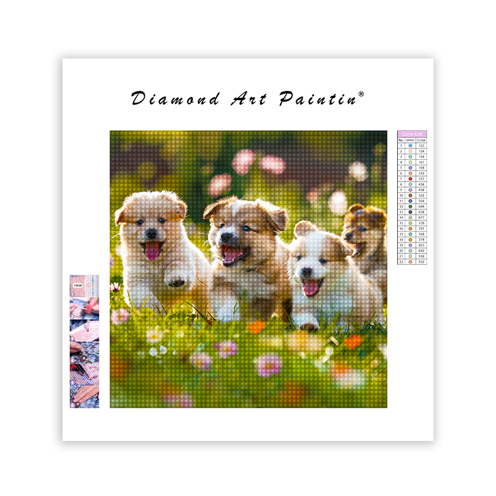 Chiots Moelleux Jouant - Peinture Au Diamant