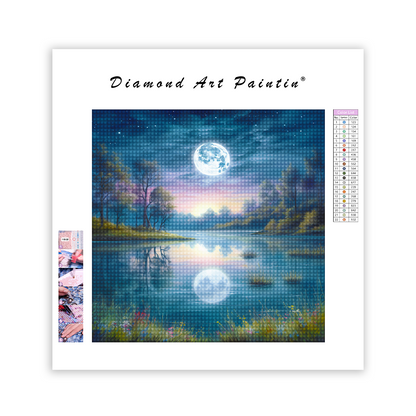 Lac Sous La Pleine Lune - Peinture Au Diamant